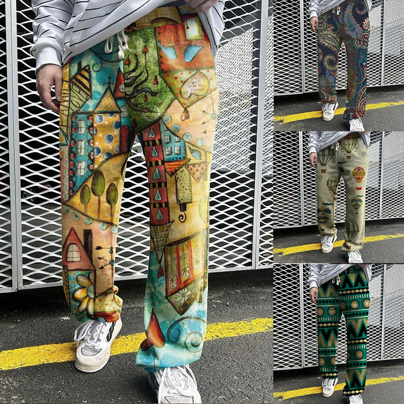 Men Pant Printed Loose Trousers Casual Trousers