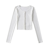 Women T-Shirt Cardigan Spring/Summer round Neck Long Sleeve T-shirt