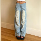 Women Cargo Pants Loose Zip Stitching Bell-Bottom Pants Jeans for Women