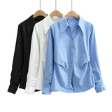 Women's T-Shirt Long-Sleeved Shirt Women's Autumn Pleated Elegant Versatile Top
