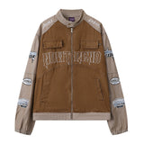 Men Denim Jacket Men's Stitching Embroidered Letters Washed and Worn Denim Jacket