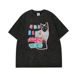 Men T Shirt Vintage Printed Washed Distressed Couple Short Sleeve T-shirt Men and Women