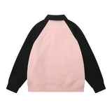 Men Hoodie Color-Block Raglan Sleeves Lapel Pullover Sweater