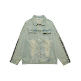 Men Denim Jacket Men's Loose Lapel Long Sleeves Distressed Jacket