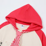 Men Hoodie Color Matching Cardigan Sweater Boys Loose Tie Decoration Long Sleeve Hooded Jacket