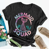 Colorful Mermaid Squad Print T Shirt Women Short Sleeve