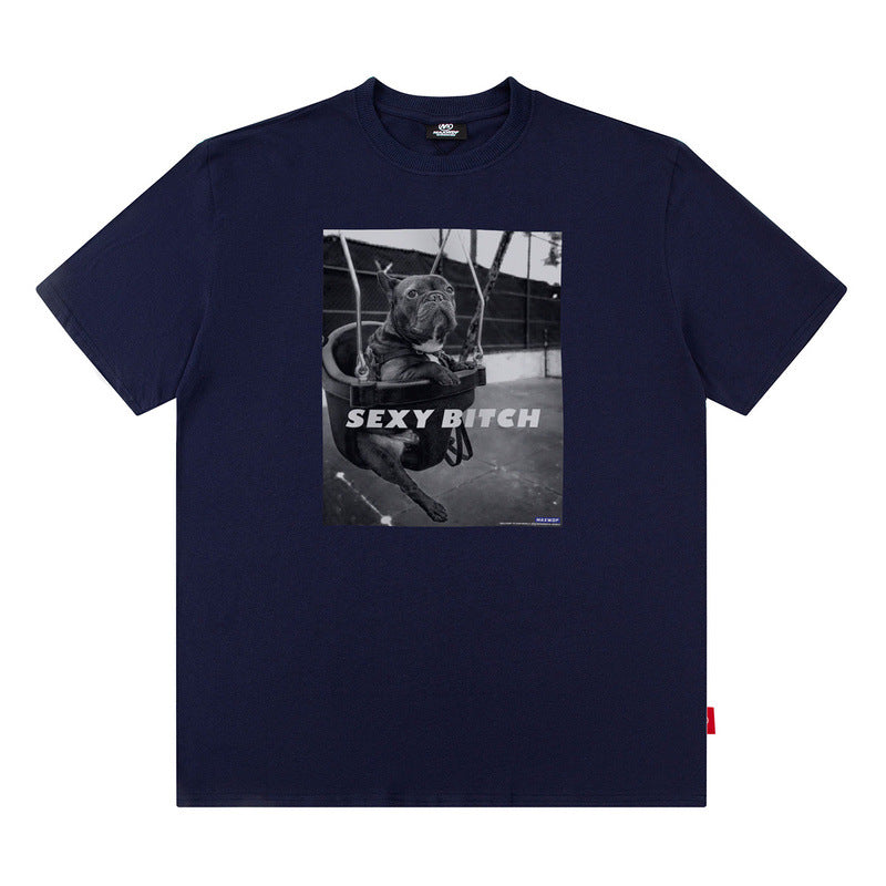 Men T Shirt Fashion Brand Street Printing round Neck Loose Short Sleeves T-shirt Men and Women