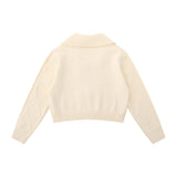 Women Sweater Knitted Cardigan Women Casual Polo Collar Long Sleeve Sweater
