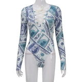 Women Jumpsuit Women's Sexy and Personalized Printed Long-Sleeved Jumpsuit
