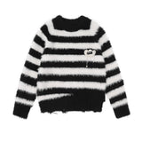 Women Sweater Autumn Girls Loose Striped Contrast Color Knitwear
