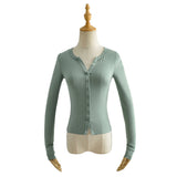 Women T-Shirt Top Women V-neck Single Breasted Long Sleeve Cardigan T-shirt