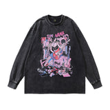 Men's Long Sleeve Shirt Printed Washed Long Sleeve Vintage T-shirt Men's Retro Distressed