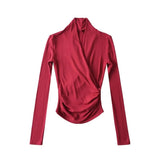 Women T-Shirt Large V-neck Long-Sleeved Top T-shirt Bottoming Shirt