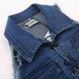 Women Vest Washed and Worn Stitching Edging Pocket Short Top