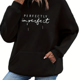 Letter Print Kangaroo Pocket Hoodie Casual Long