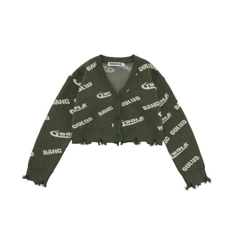 Women Sweater Knitted Cardigan Women's Spring and Autumn Distressed Frayed Sweater