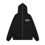 Men Hoodie Flame Letter Embroidered Hooded Coat Masked Zipper Cardigan Sweater