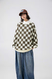 Unisex Sweater Autumn Hollow out Stitching Plaid Sweater