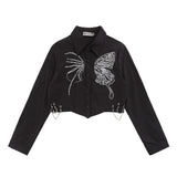 Women Long Sleeve Shirt Butterfly Print Long Sleeve Shirt Women's Loose Autumn Short