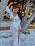 Women Sweater Dress Long Sleeve Knitted Two-Piece Seaside Skirt