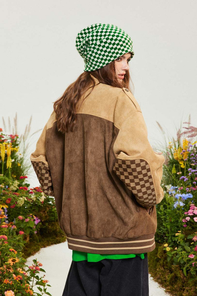 Unisex Jacket Autumn Deerskin Chessboard Plaid Jacket Women's Clothing