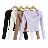 Women T-Shirt Long-Sleeved Sweater Women's Short Slim T-shirt Top