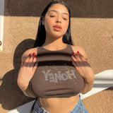 Women Halter Tops Spring Letter Rhinestone Slim Vest