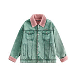 Unisex Jacket Winter Lambskin Color Contrast Patchwork Coat