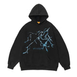 Men Hoodie Lightning Print Sweater Pullover Loose Autumn Washed and Worn Hoodie Fashion Brand Hip Hop