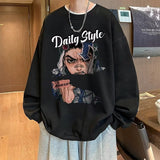 Men Hoodie Sweater Men's Spring and Autumn Anime Print Ins All-Match round Neck