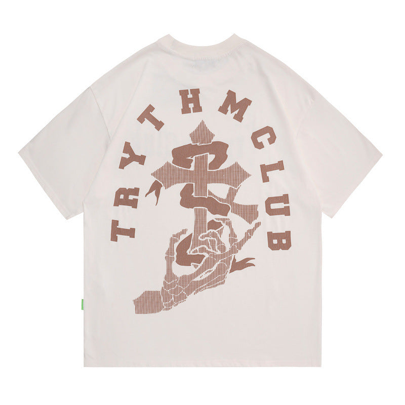 Men T Shirt Printed Short-Sleeved T-shirt Men and Women Couple Loose Retro Distressed