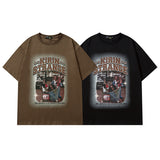 Men T Shirt Vintage Printed Short Sleeve Men's and Women's Loose Distressed T-shirt