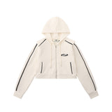 Women Hoodie Waffle Cropped Hoodie Zip Jacket