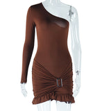 Women Dresses Tight Dress Solid Color Long Sleeve Hip Skirt