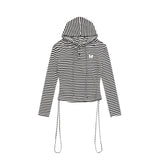 Women Long Sleeve T-Shirt Hooded Long Sleeve T-shirt Metal Label Cotton Women's Casual