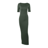 Women Dresses Square Collar Short Sleeve Long Dress
