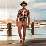 Men Shirt Men's Casual Shirt Loose Printed Short Sleeve Cardigan