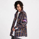 Men Long Sleeved T Shirt Plaid Long Sleeve Shirt Coat Men's and Women's Spring and Autumn Shirt