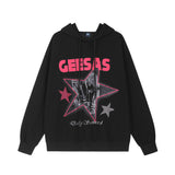 Men Hoodie Hip Hop Rock Five-Pointed Star Character Printed Hoodie