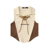 Women Vest Polo Collar Lace Color Block Vest Women's Summer Sleeveless Top