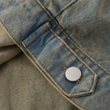 Men Denim Jacket Letter Patterned Denim Jacket Men's Autumn and Winter Clothing Loose All-Matching Washed and Worn