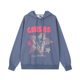 Men Hoodie Hip Hop Rock Five-Pointed Star Character Printed Hoodie