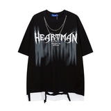 Men T Shirt Gothic Letter Color Contrast Patchwork Ripped Short Sleeve T-shirt for Men and Women