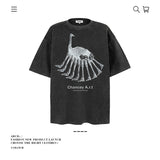 American vintage street T-shirt pure cotton abstract fun print men and women summer loose