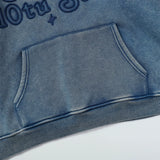 Men Fleece Lined Hoodie Letter Embroidery Washed and Worn Hooded Sweater Men's Loose Street Pullover Hoodie