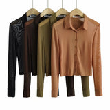 Women T-Shirt Long Sleeve Shirt Women Solid Color Cardigan Top