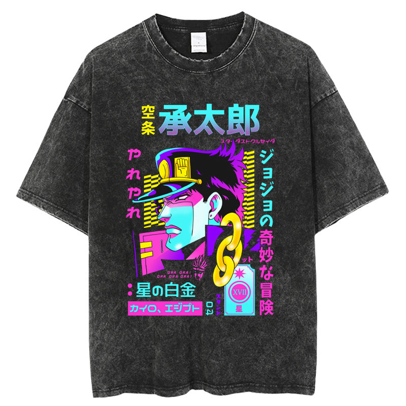 Portrait Adventure Washed T-Shirt Men Hip Hop
