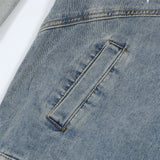 Men Denim Jacket Men's Stitching Embroidered Letters Washed and Worn Denim Jacket