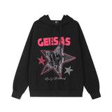 Men Hoodie Hip Hop Rock Five-Pointed Star Character Printed Hoodie