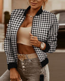 Plaid Trench Coat Autumn and Winter Zipper Decoration Long Sleeve Cardigan Jacket